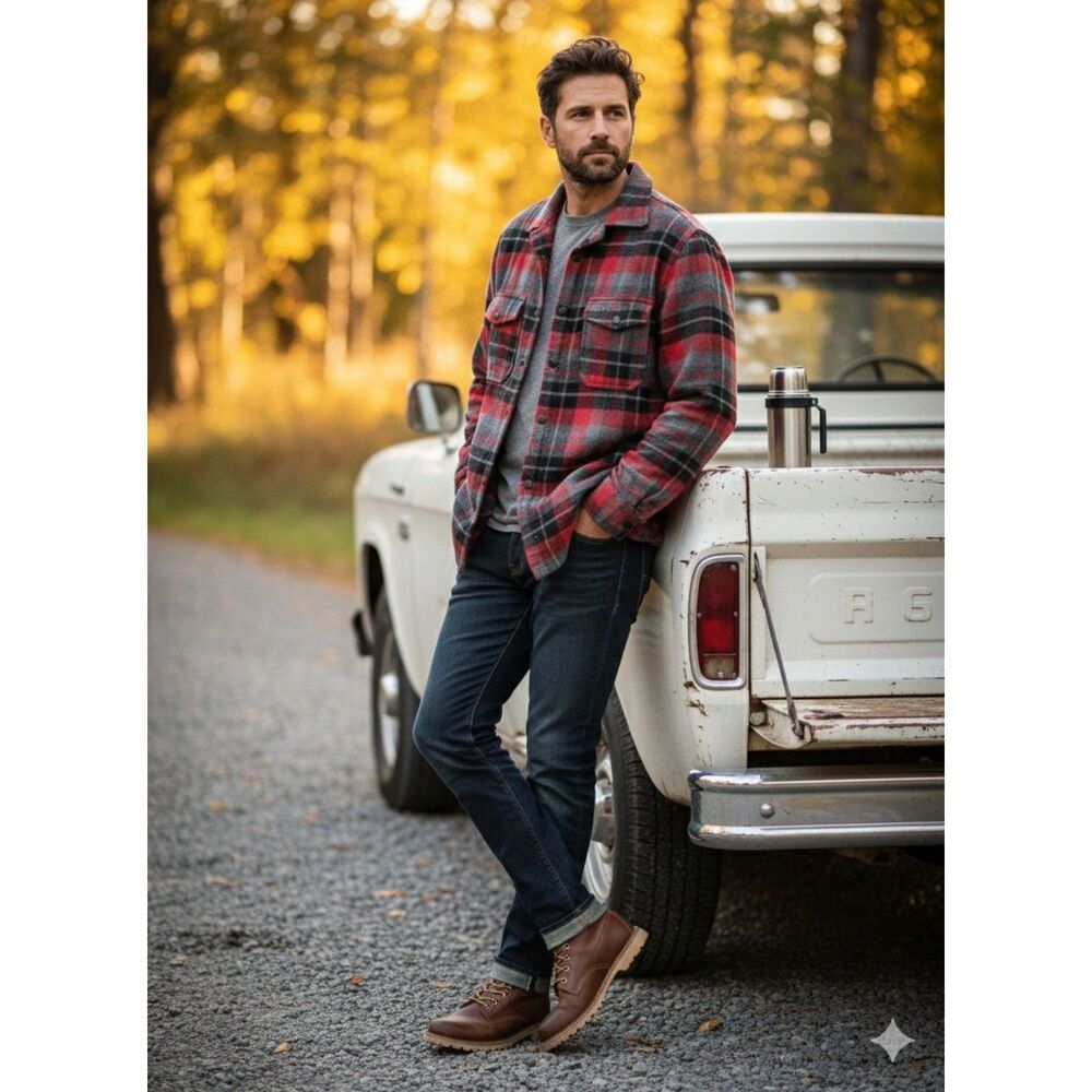 Jack Martin London | Heavyweight Red & Grey Plaid Flannel Shacket Western shirt